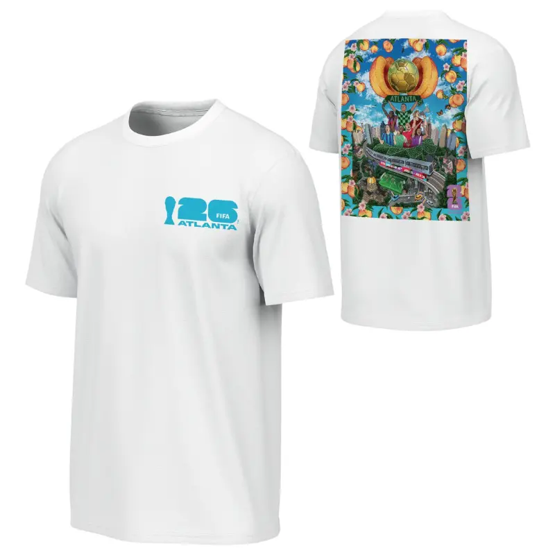 Argentina Kits Store – 2026 World Cup Atlanta Poster White T-Shirt – Unisex Soccer Kits and Apparel