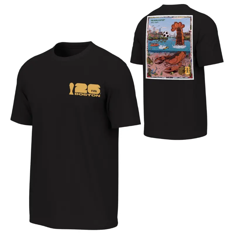 Argentina Kits Store – 2026 World Cup Boston Poster Black T-Shirt – Unisex Soccer Kits and Apparel