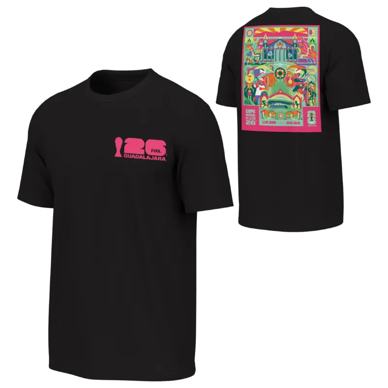 Argentina Kits Store – 2026 World Cup Guadalajara Poster Black T-Shirt – Unisex Soccer Kits and Apparel