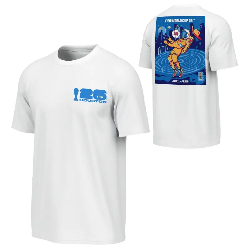 Argentina Kits Store – 2026 World Cup Houston Poster White T-Shirt – Unisex Soccer Kits and Apparel