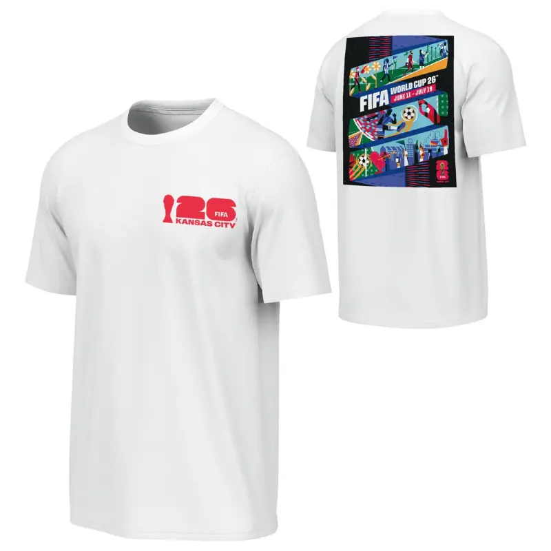 Argentina Kits Store – 2026 World Cup Kansas City Poster White T-Shirt – Unisex Soccer Kits and Apparel