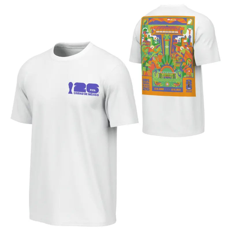 Argentina Kits Store – 2026 World Cup Mexico City Poster White T-Shirt – Unisex Soccer Kits and Apparel