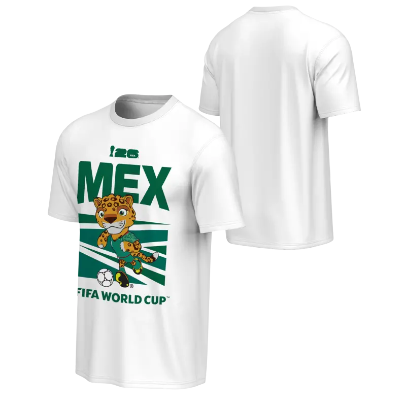 Argentina Kits Store – 2026 World Cup Mexico Mascot White T-Shirt – Unisex Soccer Kits and Apparel