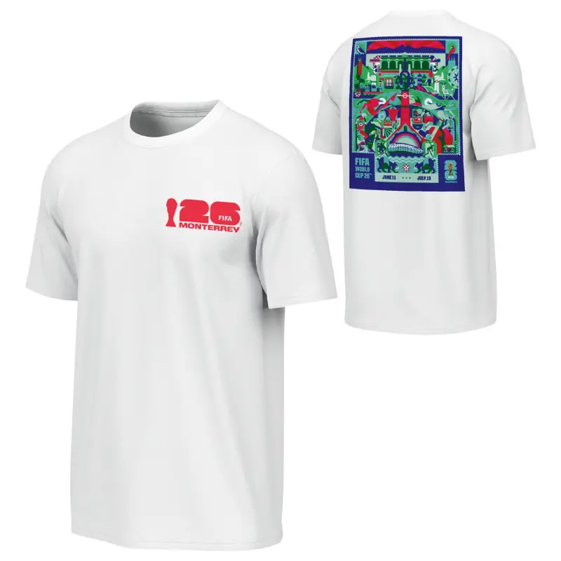 Argentina Kits Store – 2026 World Cup Monterrey Poster White T-Shirt [ENG] – Unisex Soccer Kits and Apparel
