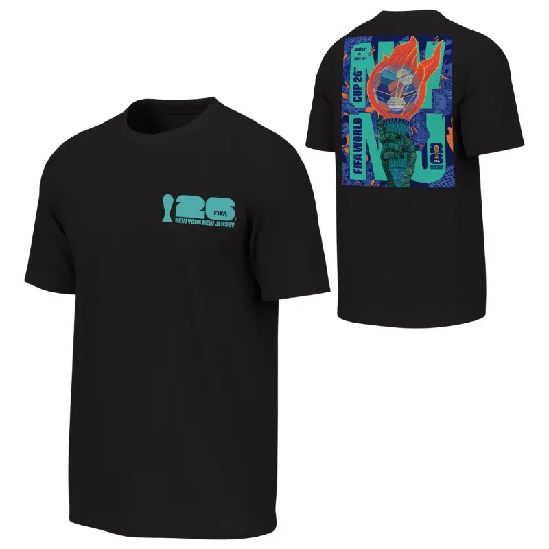 Argentina Kits Store – 2026 World Cup New York New Jersey Poster Black T-Shirt – Unisex Soccer Kits and Apparel