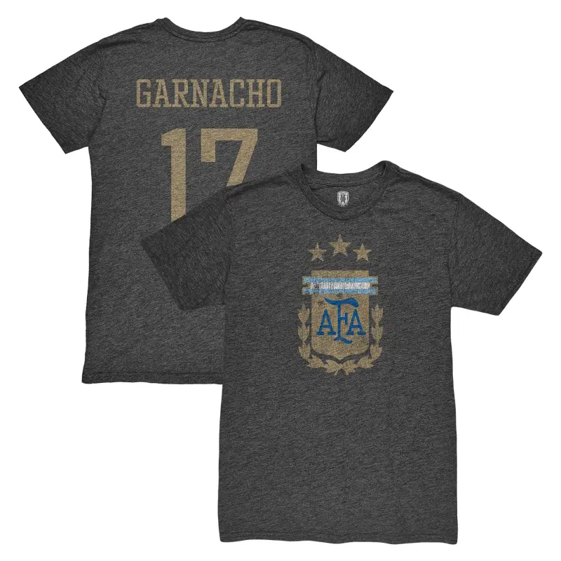 Argentina Kits Store – Alejandro Garnacho Argentina National Team 1863FC Player Vintage Tri-Blend T-Shirt – Black Soccer Kits and Apparel
