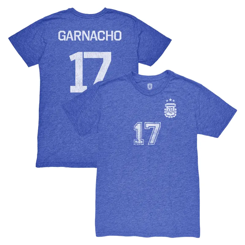 Argentina Kits Store – Alejandro Garnacho Argentina National Team 1863FC Player Vintage Tri-Blend T-Shirt – Blue Soccer Kits and Apparel