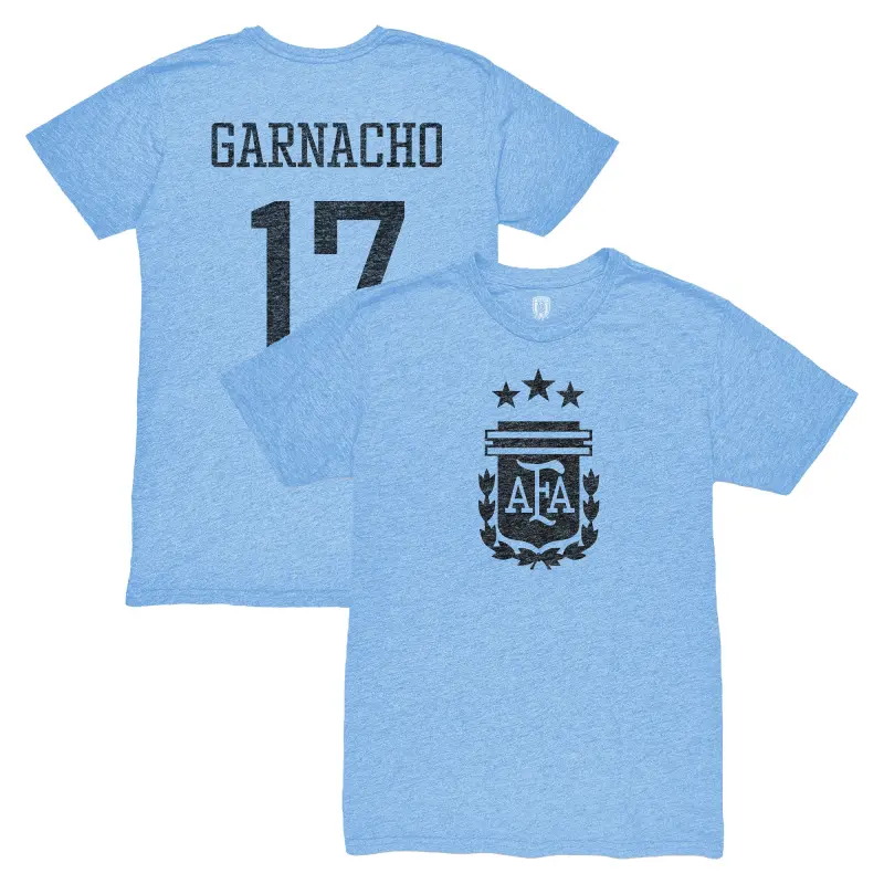 Argentina Kits Store – Alejandro Garnacho Argentina National Team 1863FC Player Vintage Tri-Blend T-Shirt – Light Blue Soccer Kits and Apparel