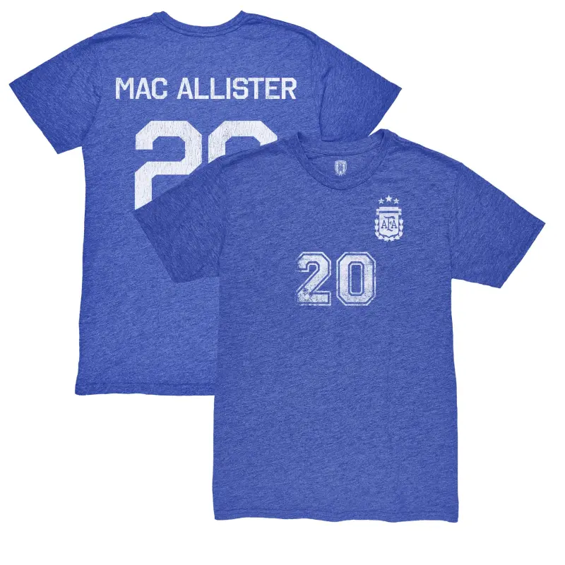Argentina Kits Store – Alexis Mac Allister Argentina National Team 1863FC Retro Name & Number Tri-Blend T-Shirt – Blue Soccer Kits and Apparel