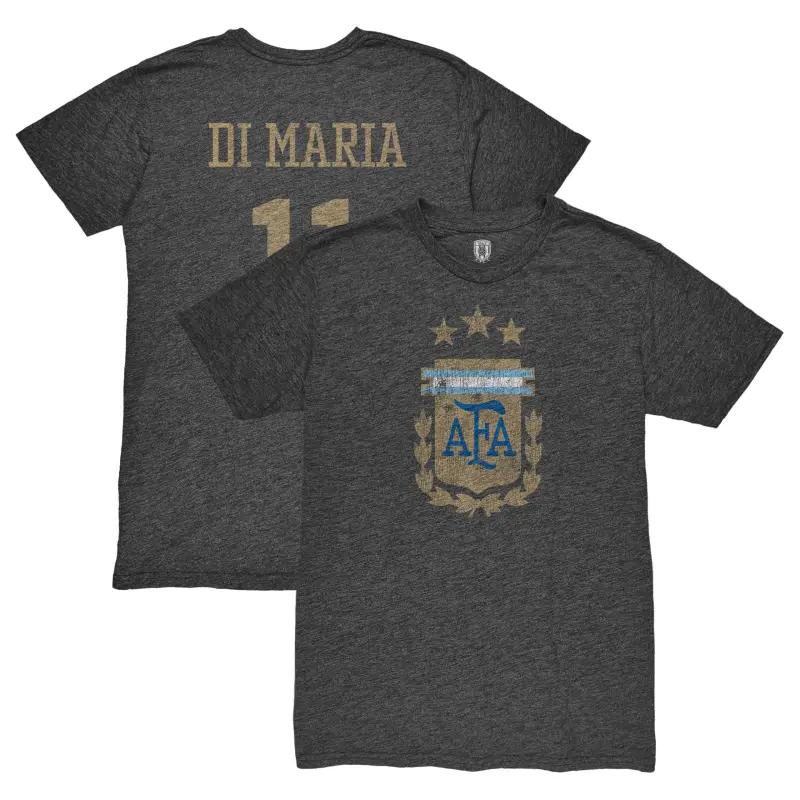 Argentina Kits Store – Angel Di Maria Argentina National Team 1863FC Retro Player Tri-Blend T-Shirt – Black Soccer Kits and Apparel