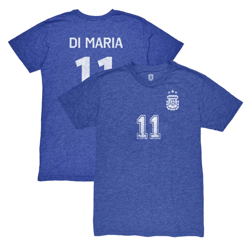 Argentina Kits Store – Angel Di Maria Argentina National Team 1863FC Retro Player Tri-Blend T-Shirt – Blue Soccer Kits and Apparel
