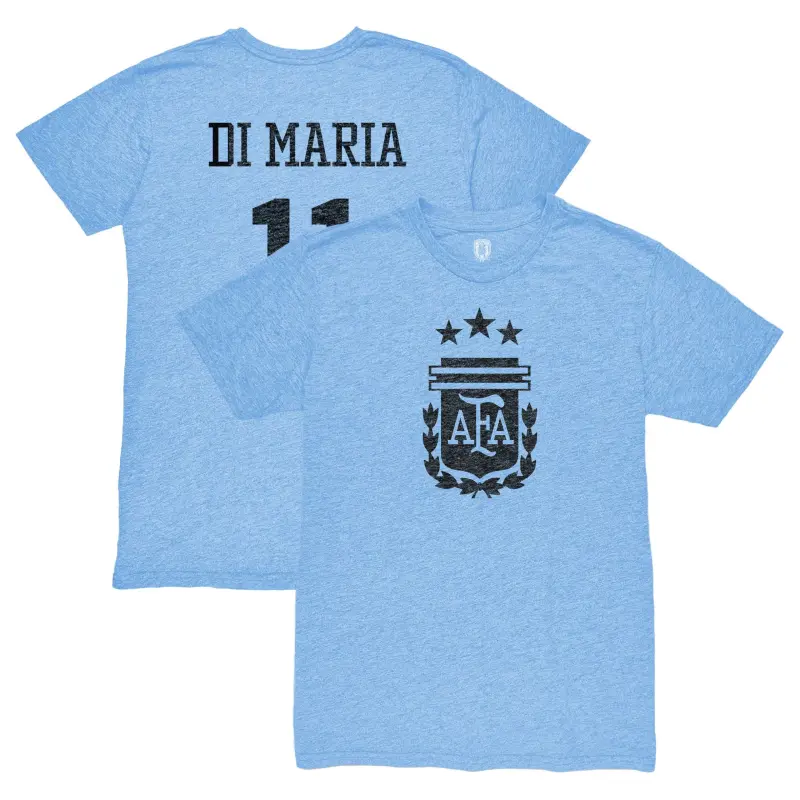 Argentina Kits Store – Angel Di Maria Argentina National Team 1863FC Retro Player Tri-Blend T-Shirt – Light Blue Soccer Kits and Apparel