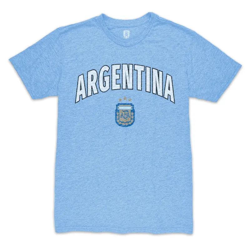 Argentina Kits Store – Argentina National Team 1863FC Retro Wordmark Tri-Blend T-Shirt – Light Blue Soccer Kits and Apparel