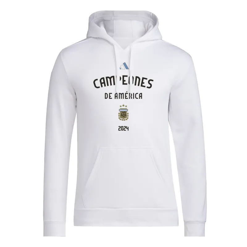 Argentina Kits Store – Argentina National Team Adidas 2024 Copa America Champions Pullover Hoodie – White Soccer Kits and Apparel