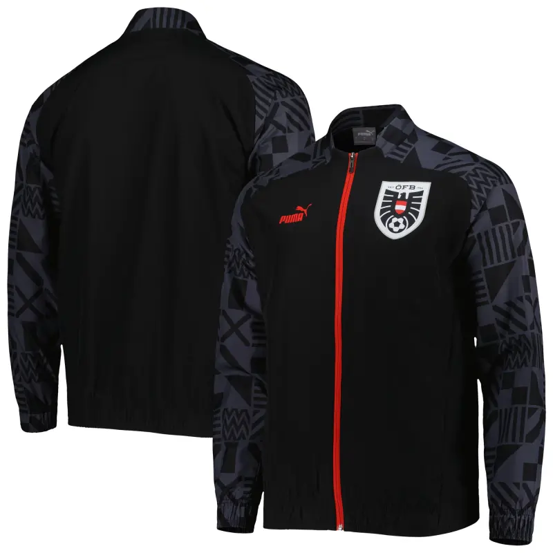 Argentina Kits Store – Austria National Team Puma Pre-Match Raglan Full-Zip Training Jacket – Black Soccer Kits and Apparel
