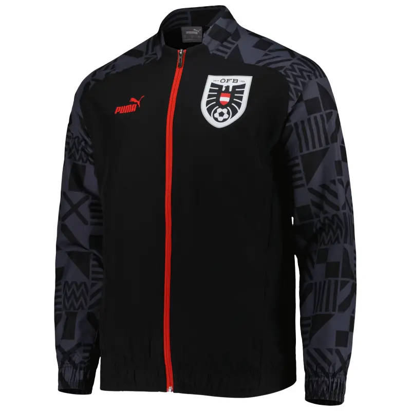 Argentina Kits Store – Austria National Team Puma Pre-Match Raglan Full-Zip Training Jacket – Black Soccer Kits and Apparel