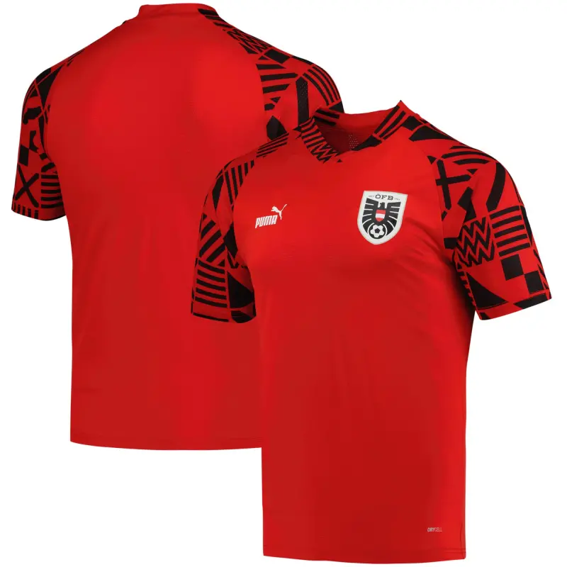 Argentina Kits Store – Austria National Team Puma Pre-Match V-Neck Top – Red Soccer Kits and Apparel