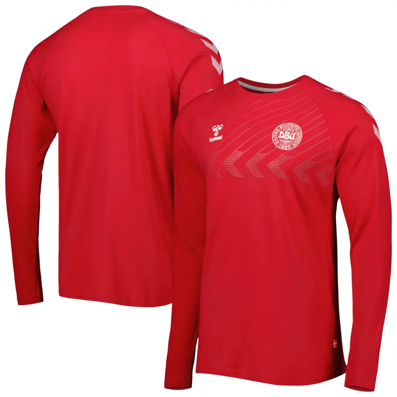Argentina Kits Store – Denmark National Team Fan Raglan Long Sleeve T-Shirt – Red Soccer Kits and Apparel