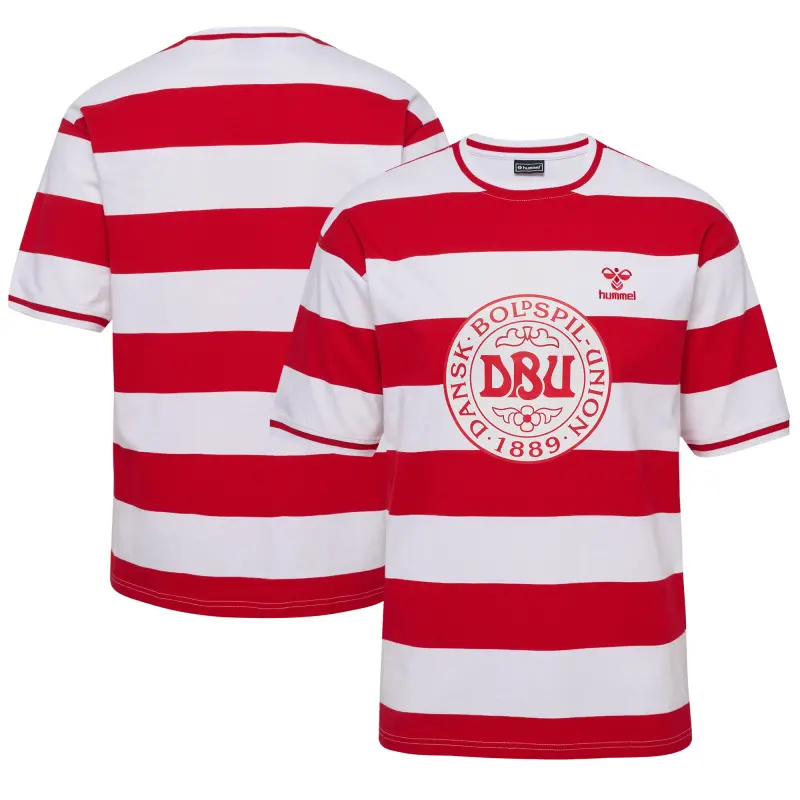 Argentina Kits Store – Denmark National Team Striped T-Shirt – Red Soccer Kits and Apparel
