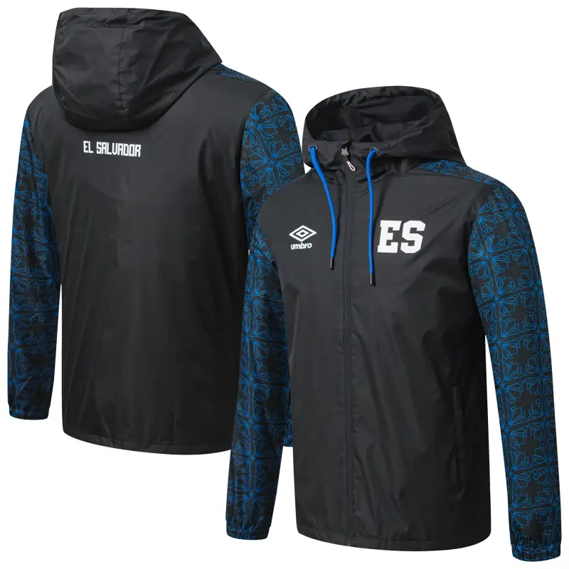 Argentina Kits Store – El Salvador National Team Umbro Full-Zip Hooded Rain Jacket – Black Soccer Kits and Apparel