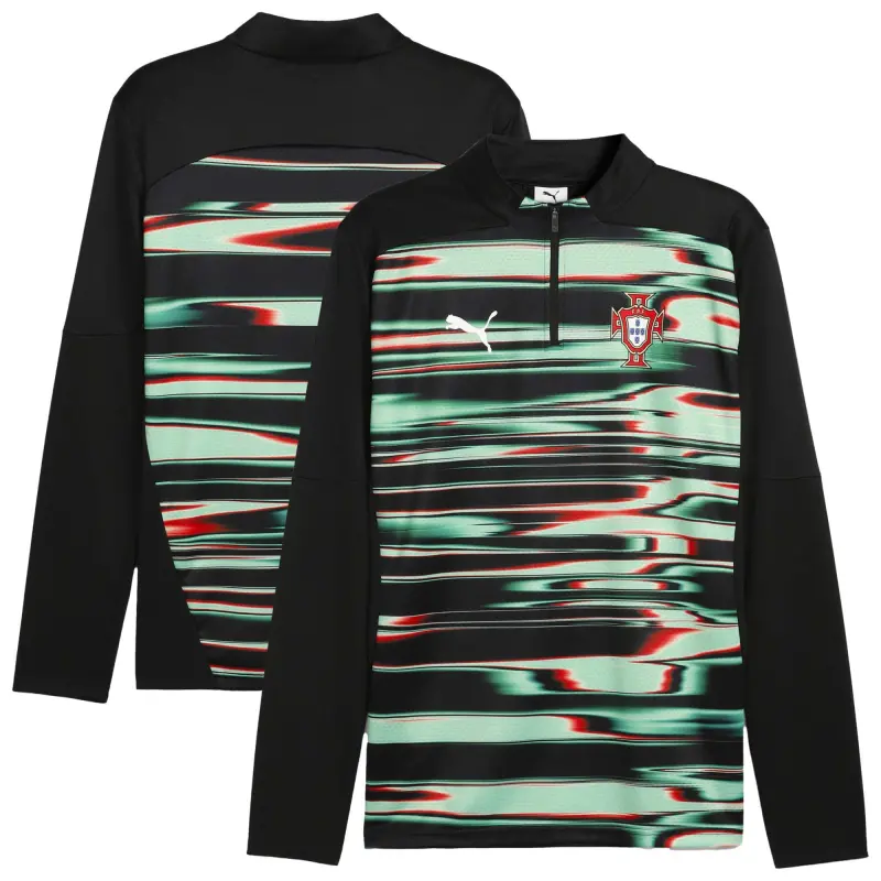 Argentina Kits Store – Portugal National Team Puma 2025 Pre-Match Quarter-Zip Top – Black Soccer Kits and Apparel