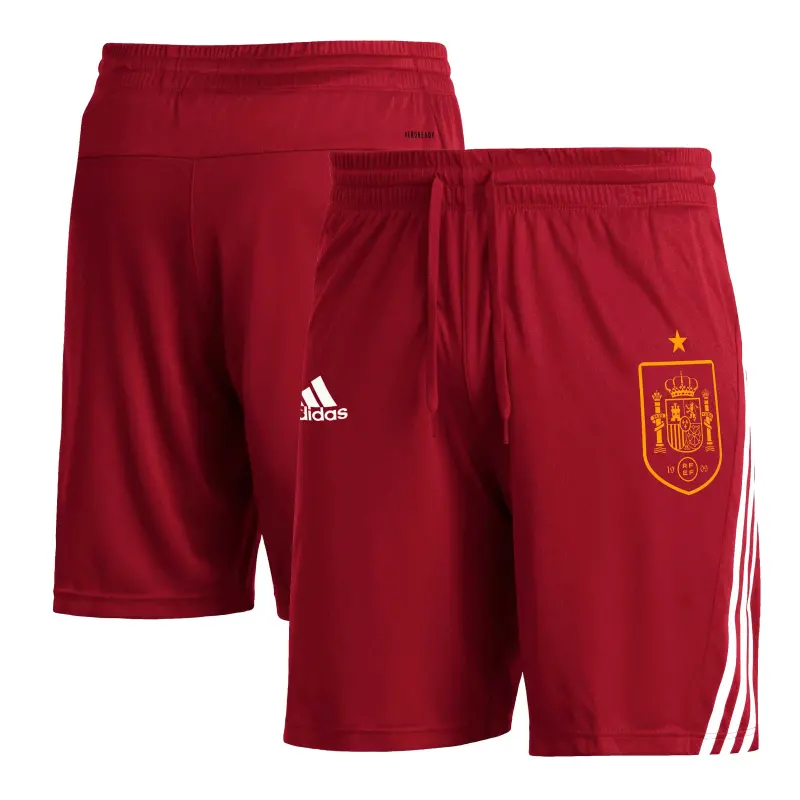 Argentina Kits Store – Spain National Team adidas Club Crest Three-Stripe AEROREADY Shorts – Red Soccer Kits and Apparel