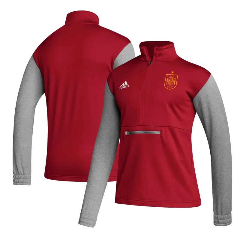 Argentina Kits Store – Spain National Team adidas Crest Long Sleeve Half-Zip Top – Red Soccer Kits and Apparel